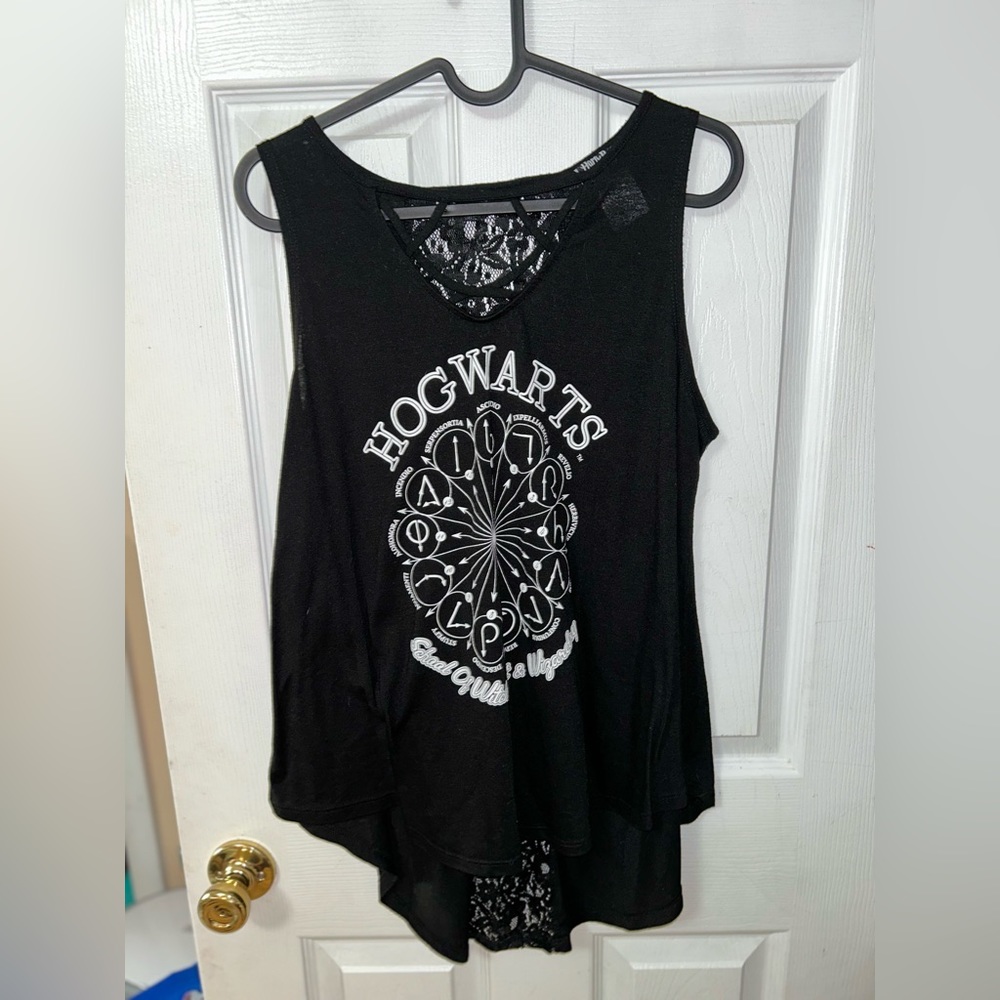 Harry Potter HOGWARTS Juniors Black Embroidered Lacy Back Tank Top